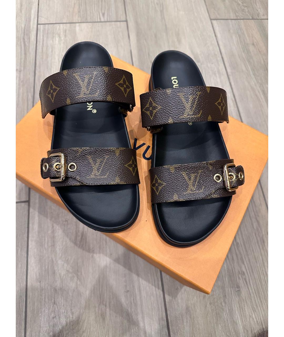 LOUIS VUITTON Коричневые кожаные шлепанцы, фото 3