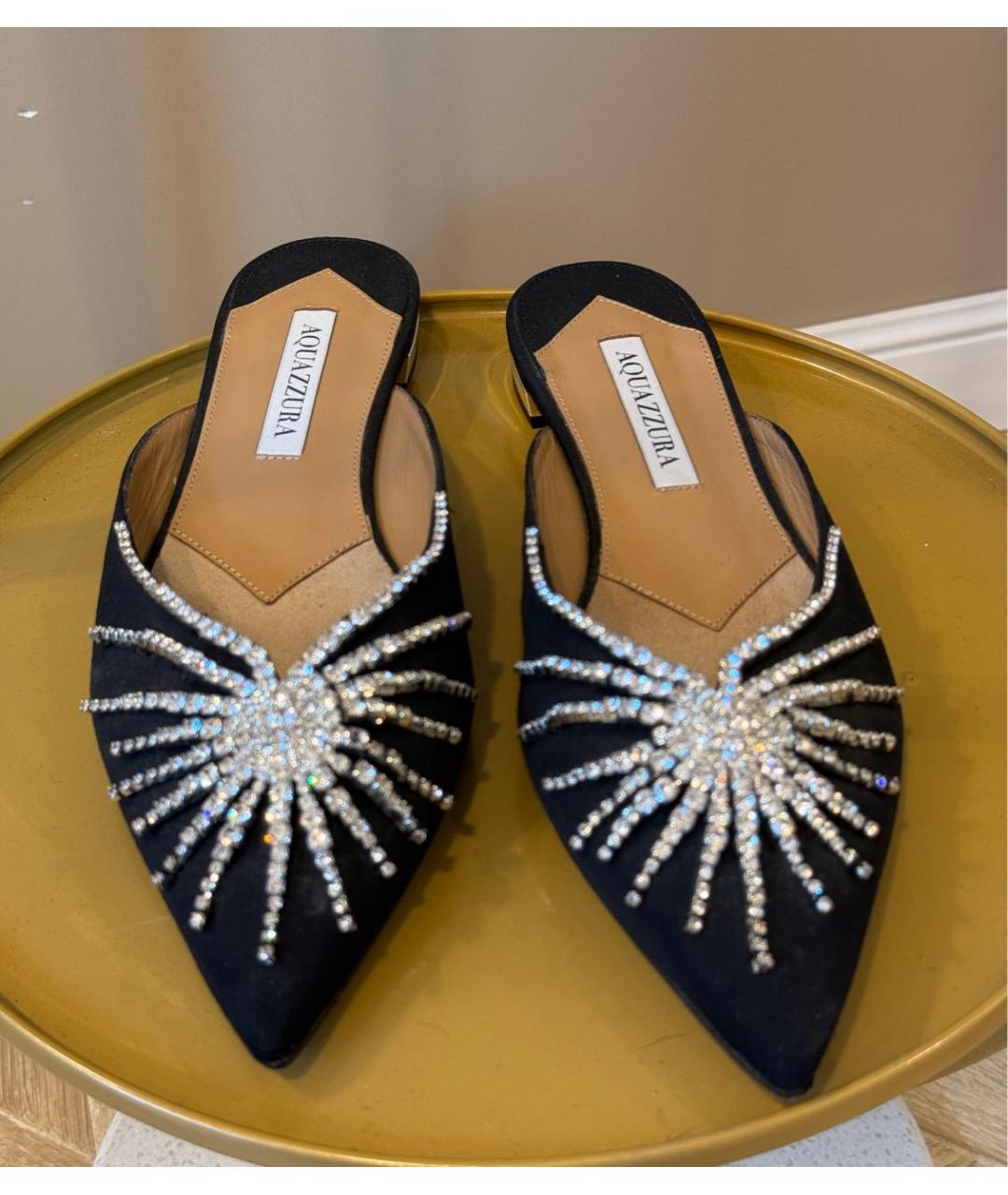 AQUAZZURA Черные замшевые мюли, фото 3