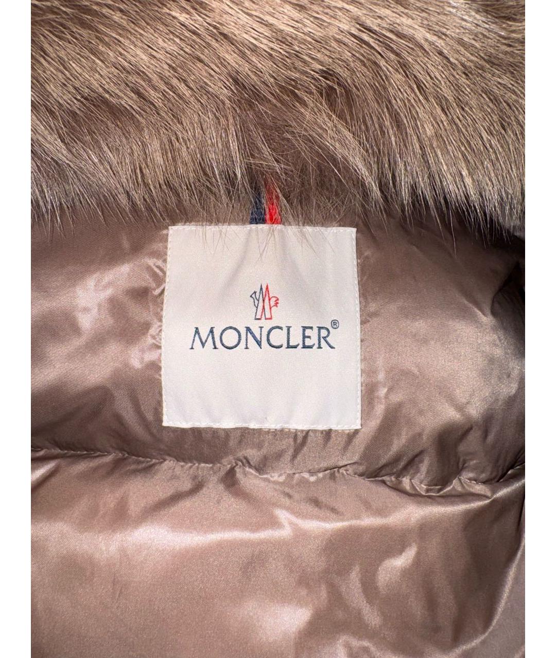 MONCLER Бежевый полиамидовый пуховик, фото 3
