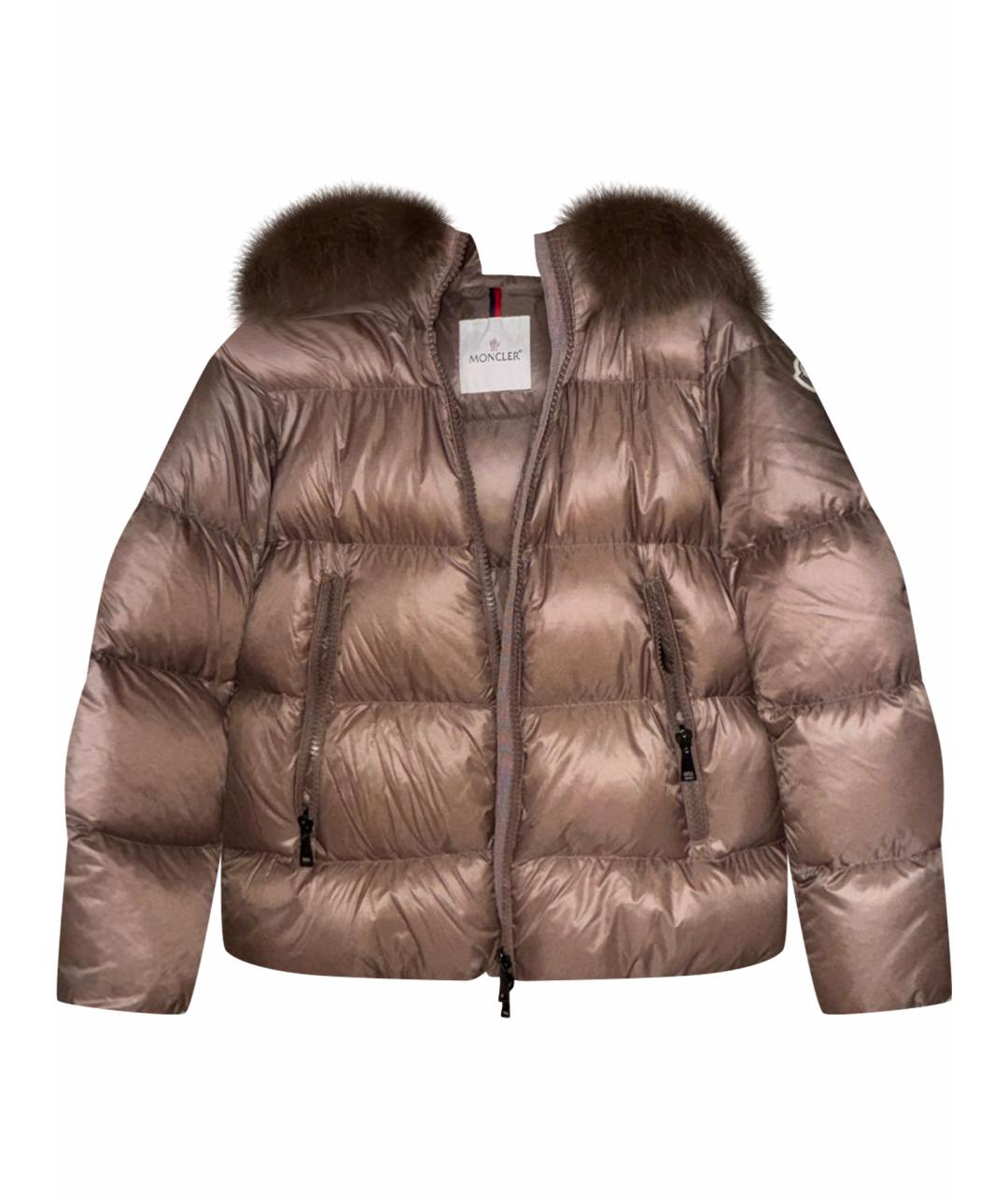 MONCLER Бежевый полиамидовый пуховик, фото 1