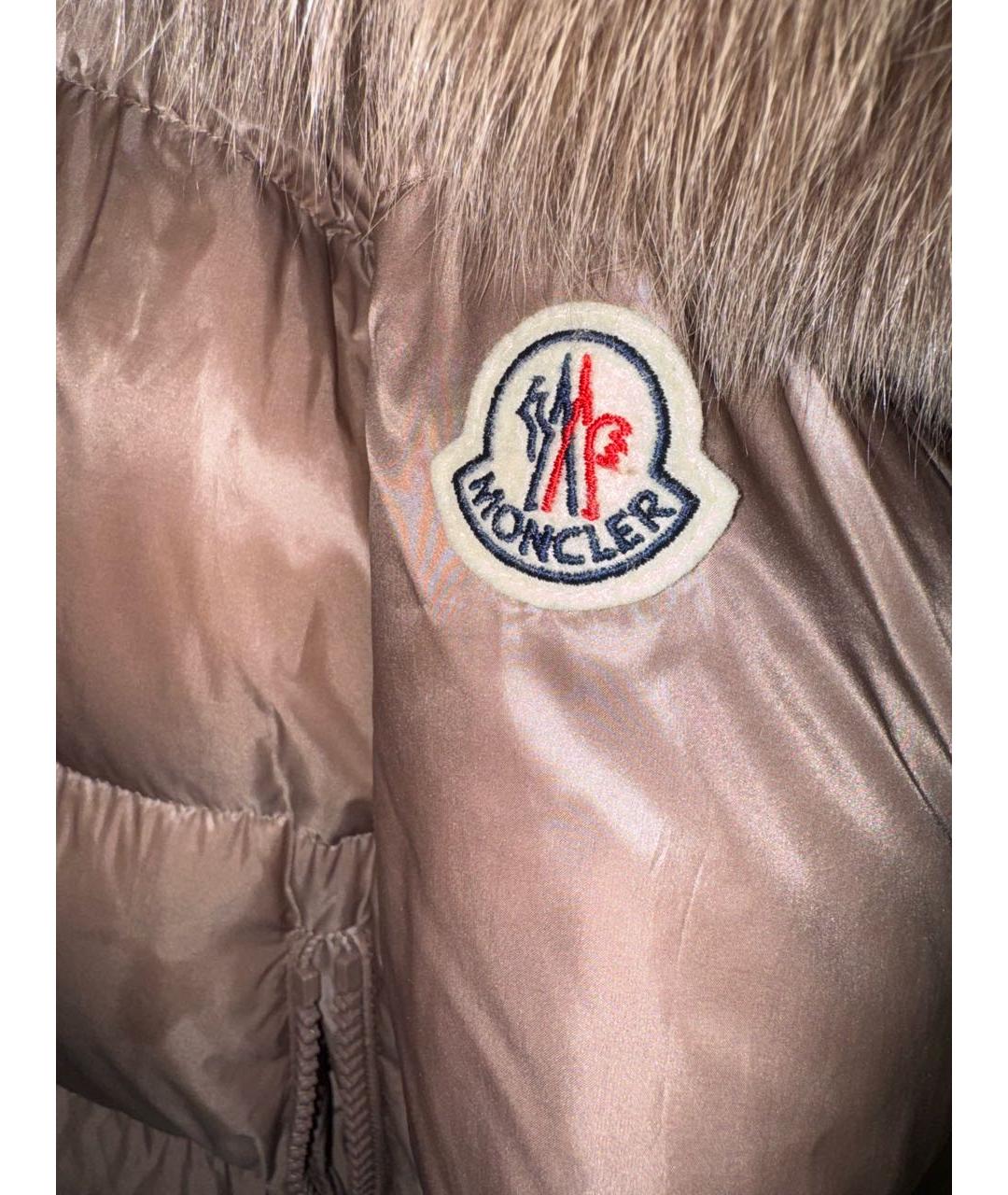 MONCLER Бежевый полиамидовый пуховик, фото 5