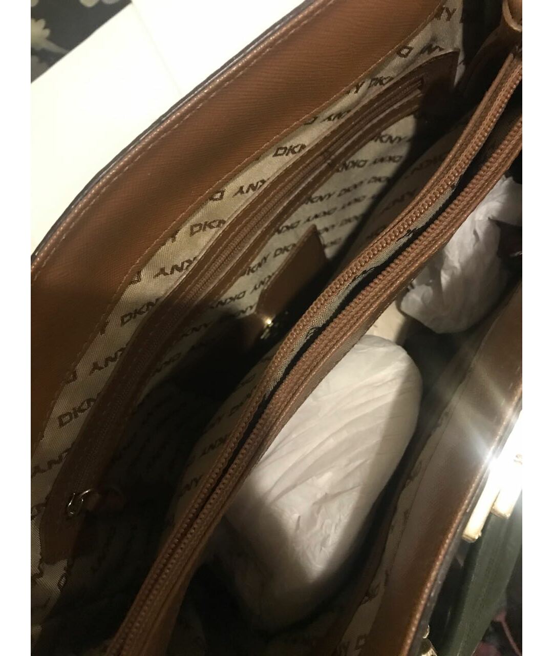 DKNY Хаки кожаная сумка тоут, фото 4