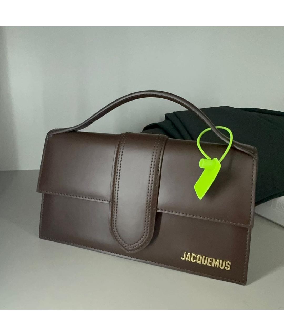 JACQUEMUS Коричневая кожаная сумка с короткими ручками, фото 4