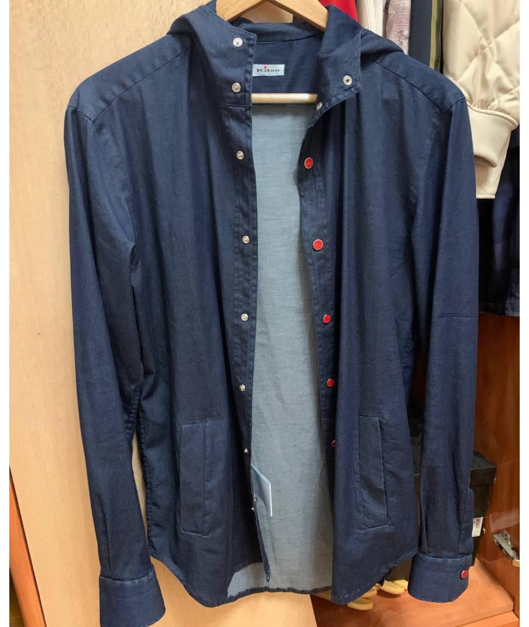 KITON Темно-синяя хлопковая кэжуал рубашка, фото 5