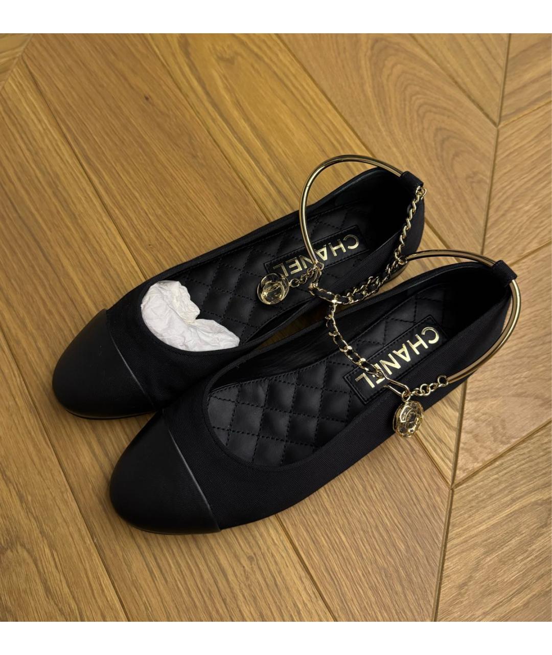 CHANEL Черные текстильные балетки, фото 3