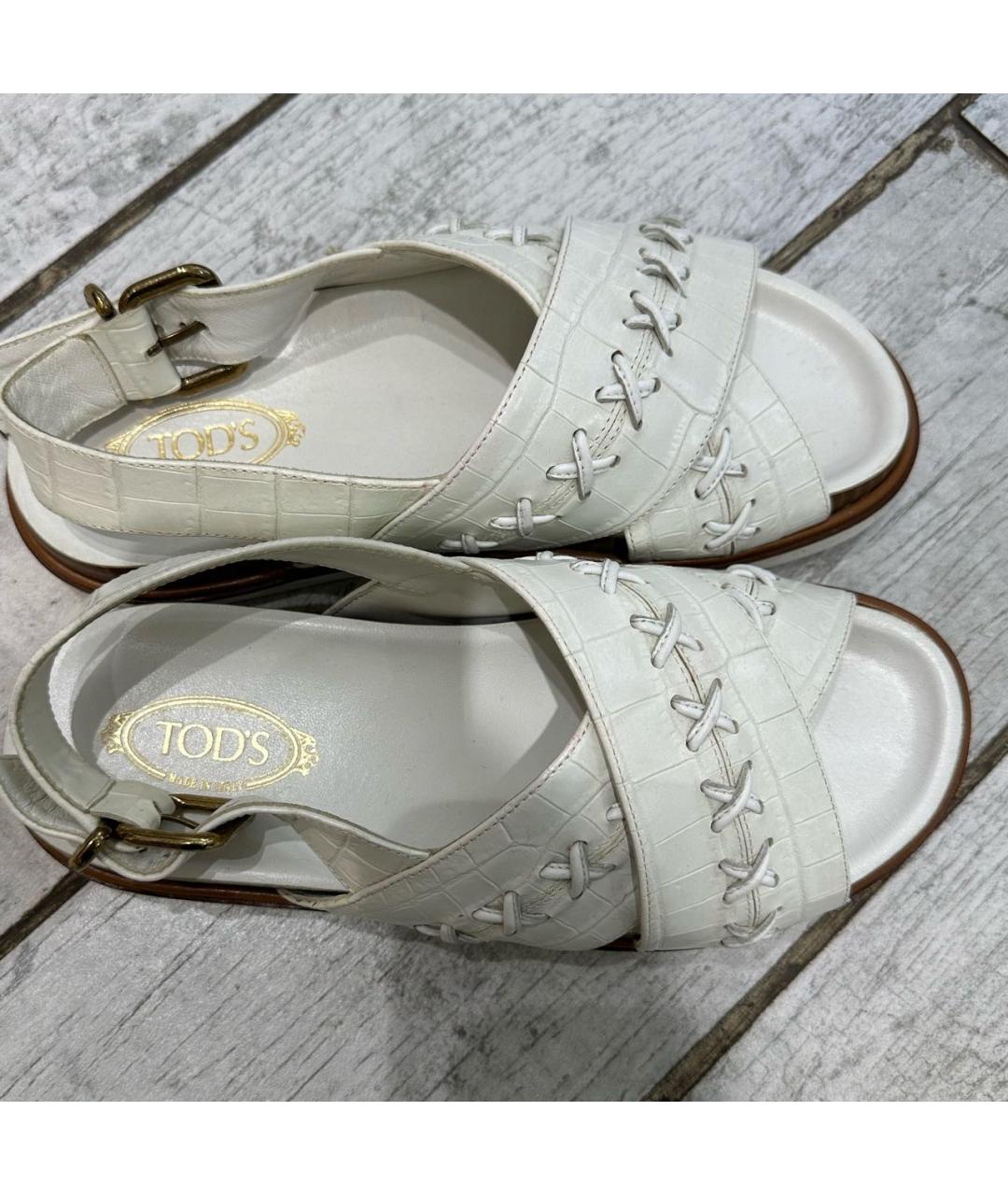 TOD'S Белые кожаные босоножки, фото 5