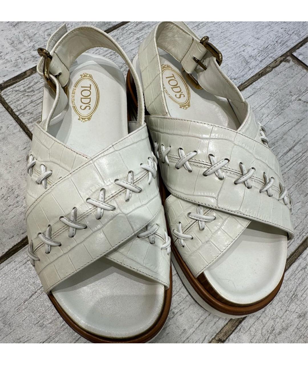 TOD'S Белые кожаные босоножки, фото 6