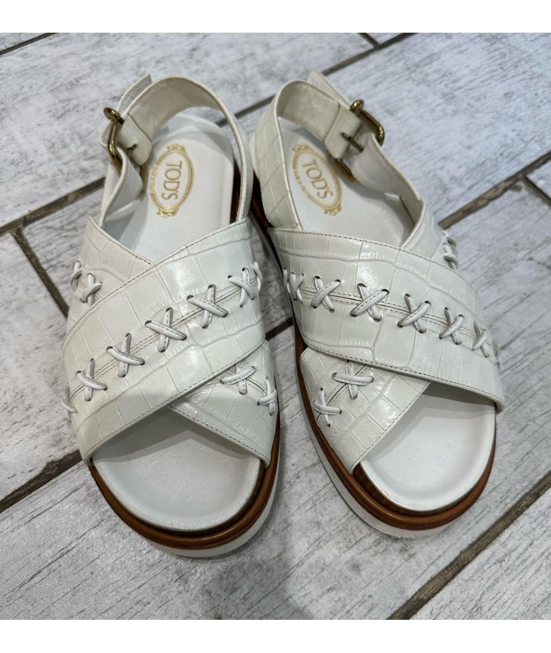 TOD'S Белые кожаные босоножки, фото 2