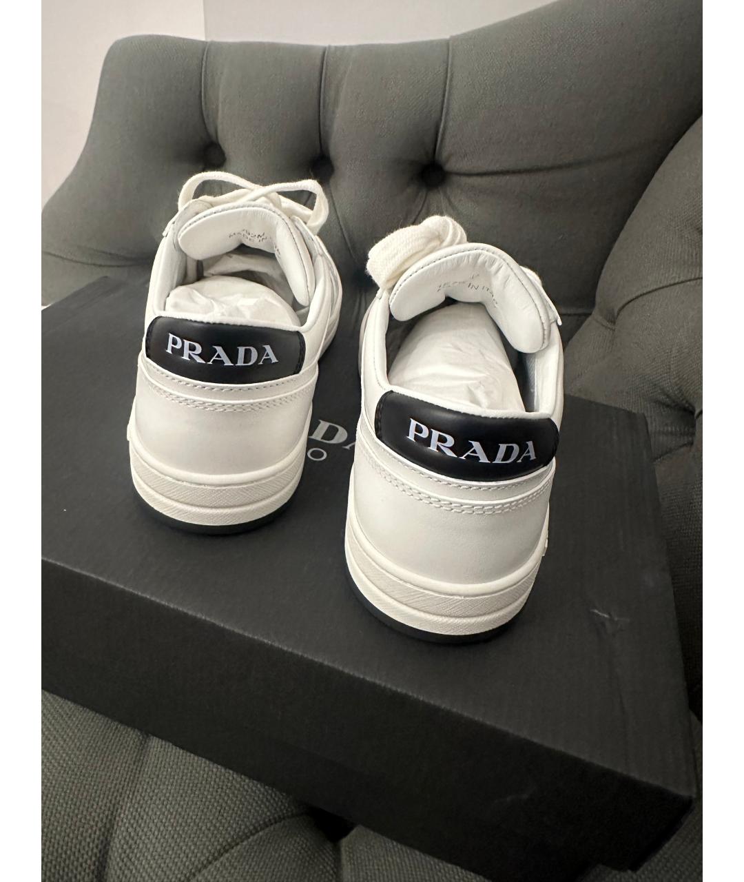 PRADA Белые кожаные кроссовки, фото 4
