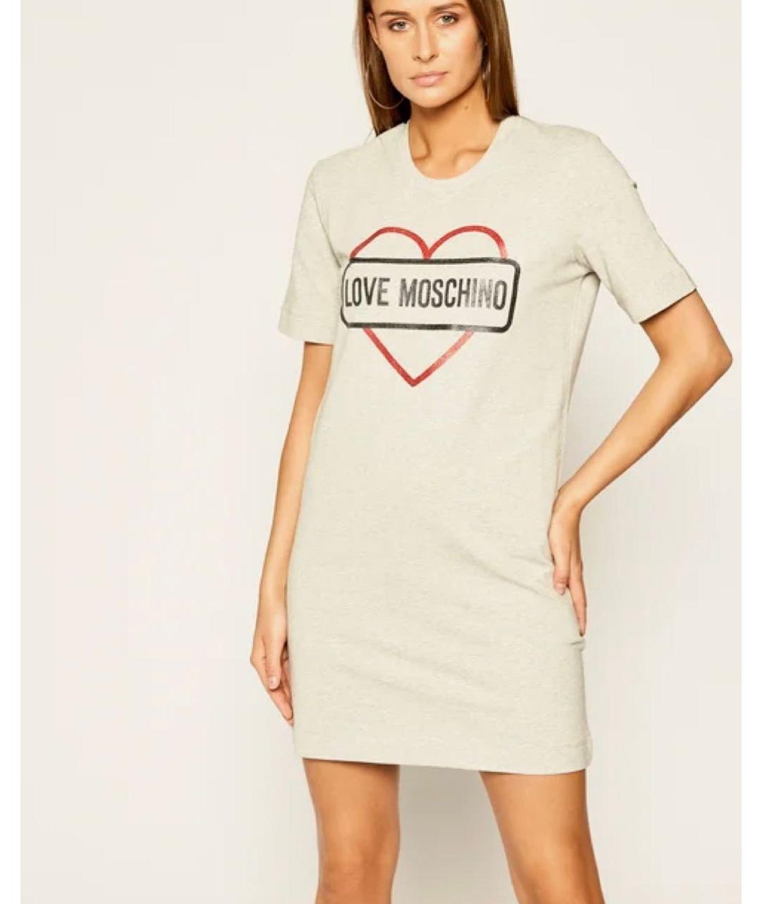 LOVE MOSCHINO Серое хлопковое повседневное платье, фото 7
