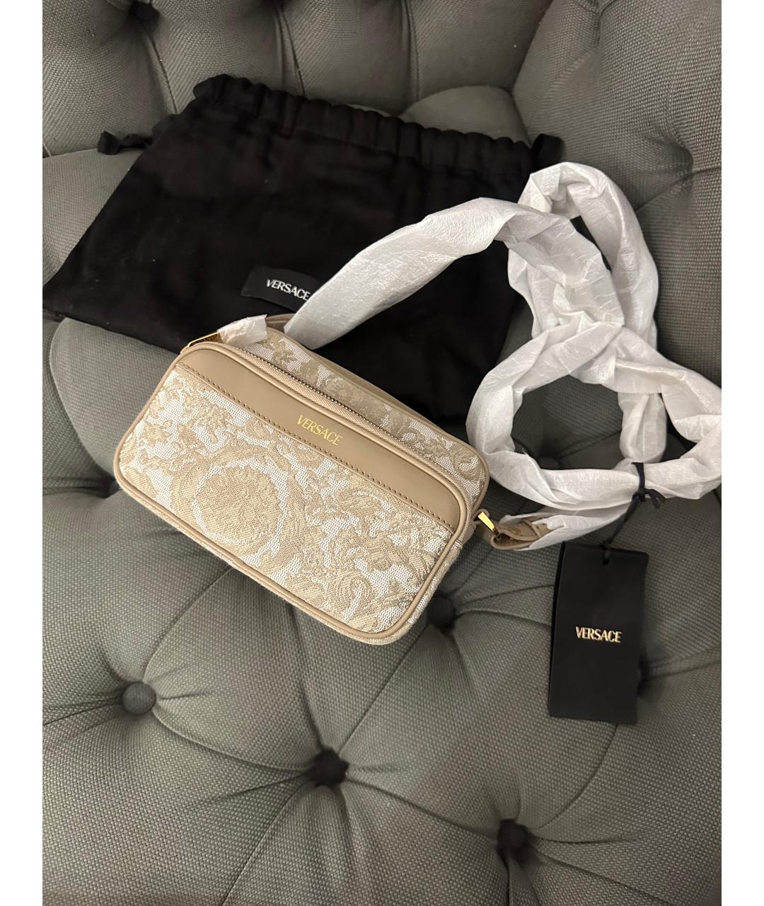 VERSACE Бежевая кожаная сумка через плечо, фото 8
