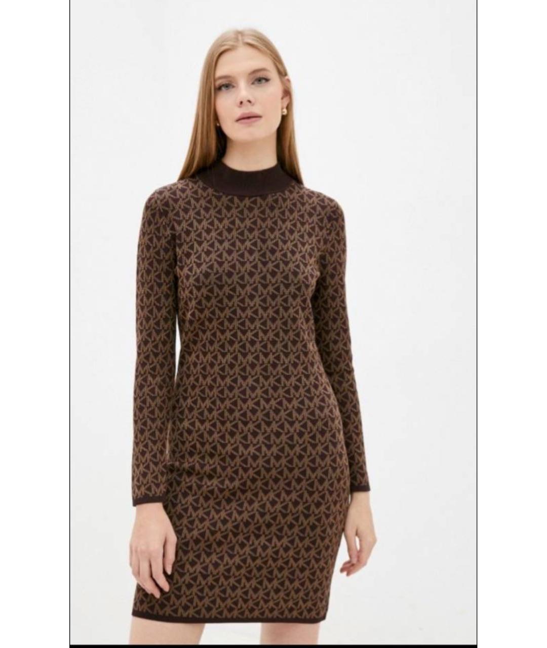 MICHAEL MICHAEL KORS Коричневое вискозное повседневное платье, фото 5