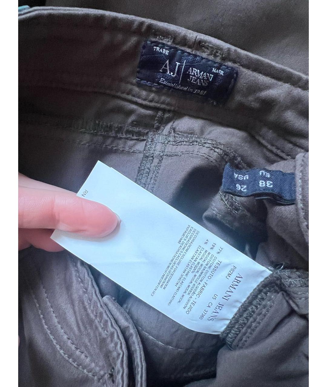 ARMANI JEANS Бежевые хлопковые брюки узкие, фото 3