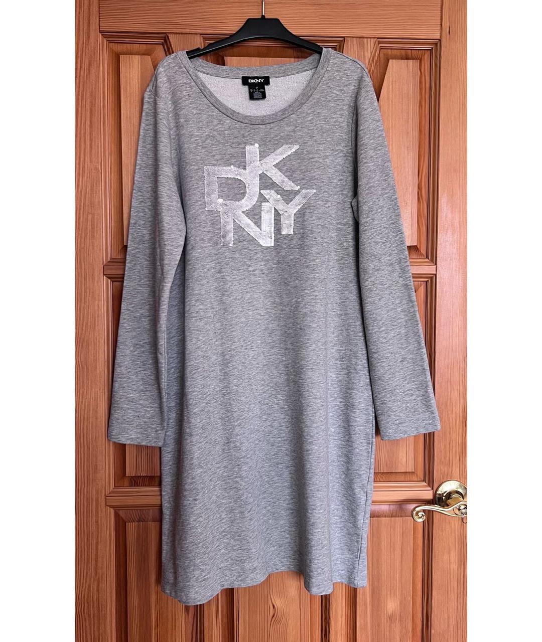 DKNY Серое хлопковое повседневное платье, фото 4