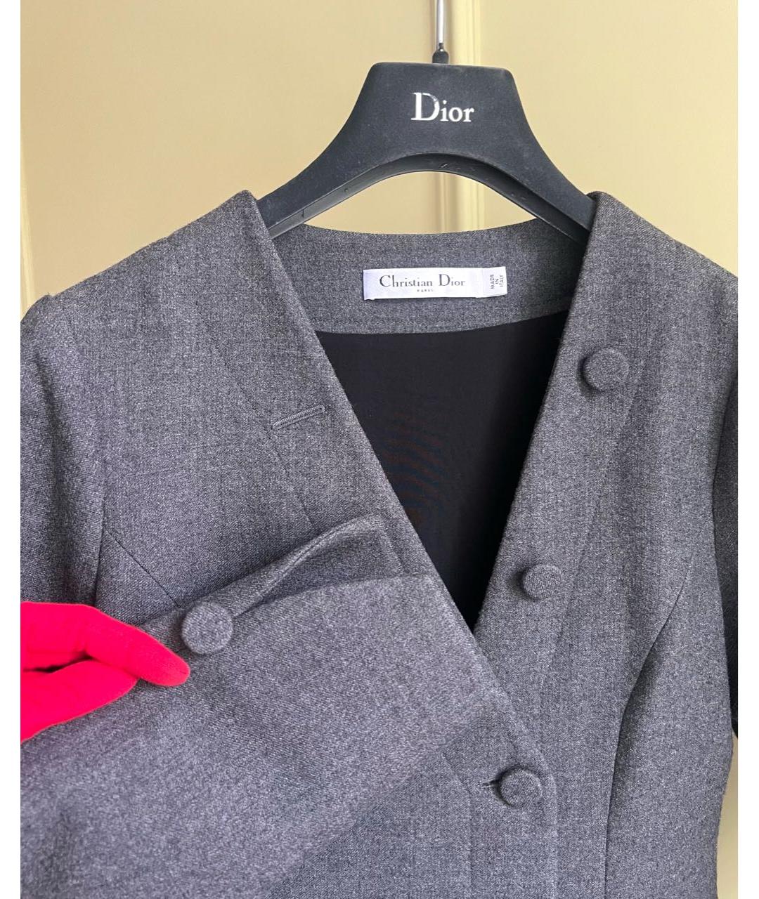 CHRISTIAN DIOR Серое шерстяное повседневное платье, фото 6