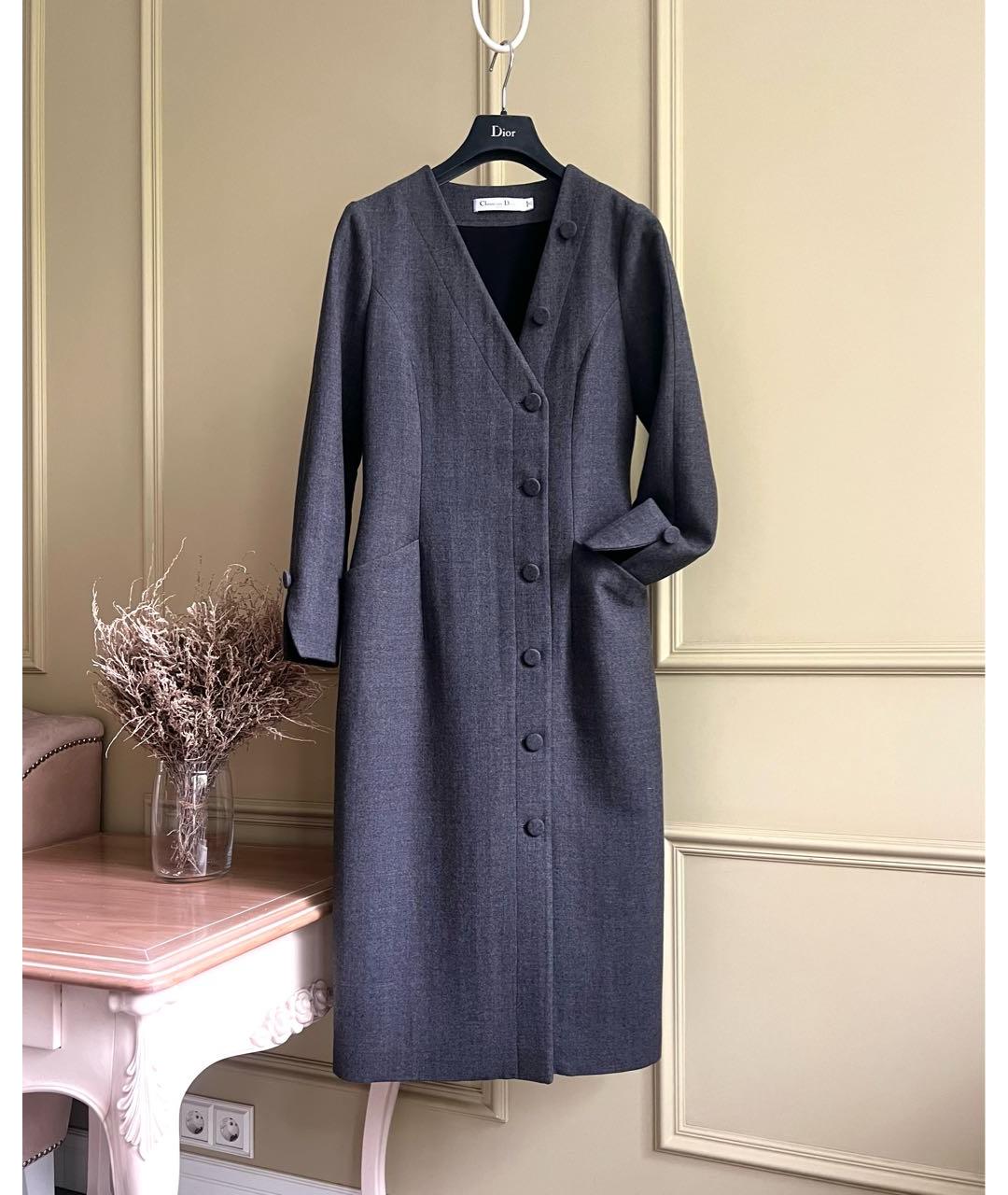 CHRISTIAN DIOR Серое шерстяное повседневное платье, фото 9