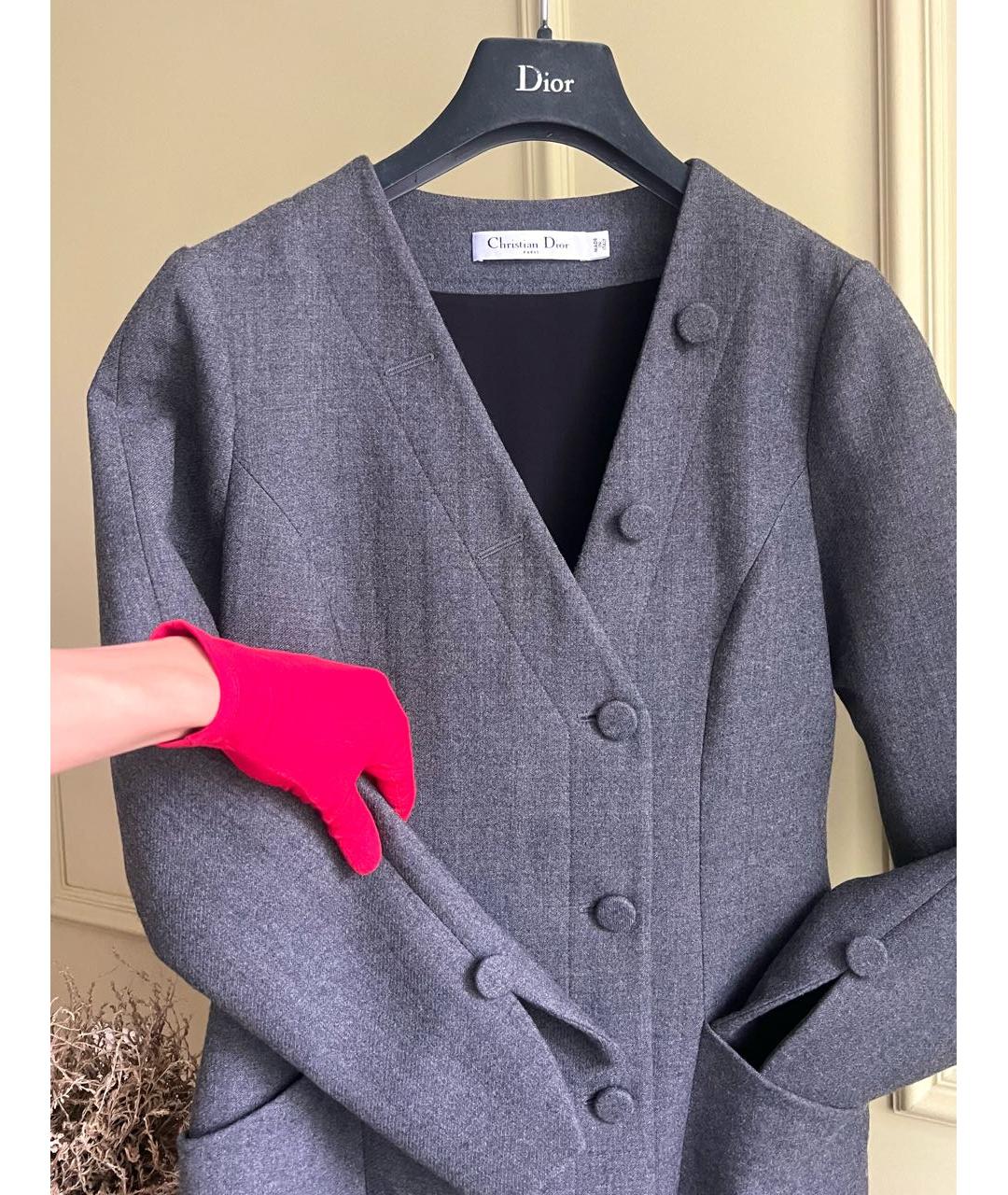CHRISTIAN DIOR Серое шерстяное повседневное платье, фото 2