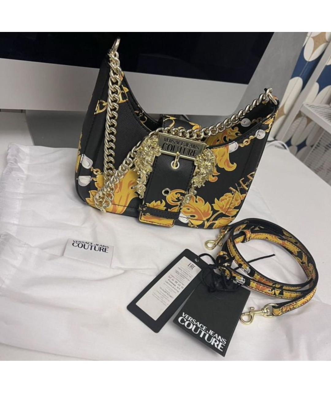 VERSACE JEANS COUTURE Желтая сумка с короткими ручками из искусственной кожи, фото 4