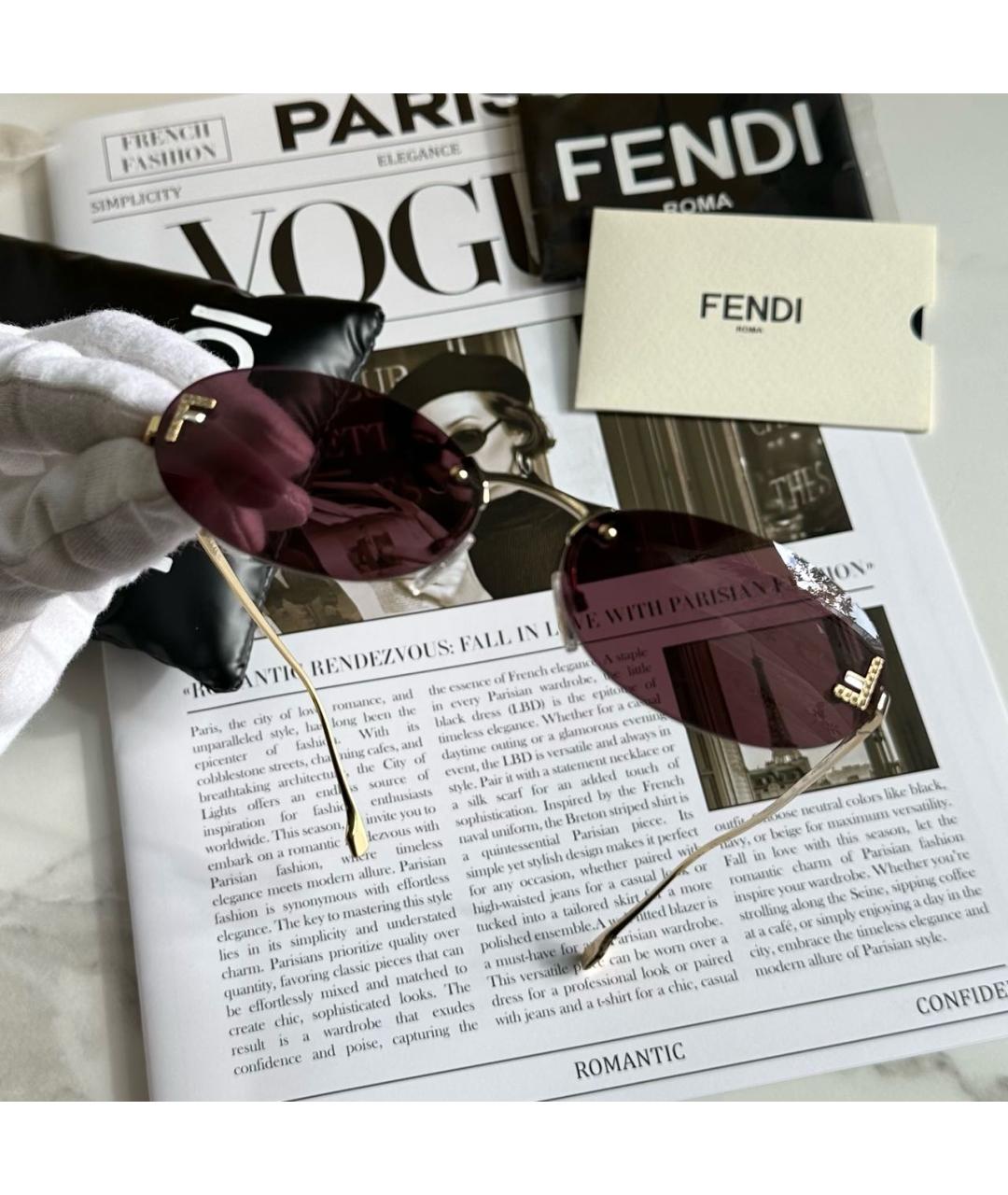 FENDI Бордовые металлические солнцезащитные очки, фото 6