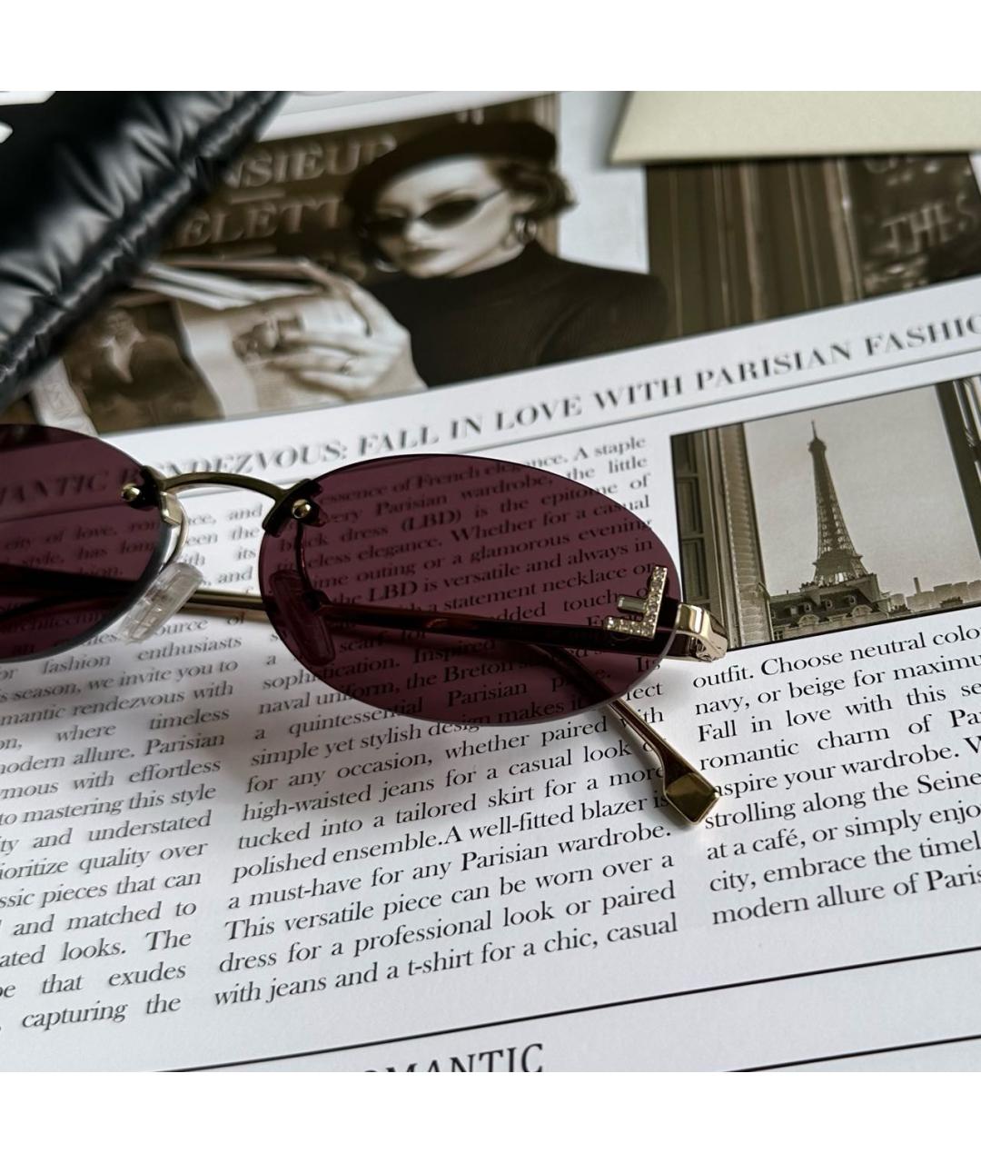FENDI Бордовые металлические солнцезащитные очки, фото 7