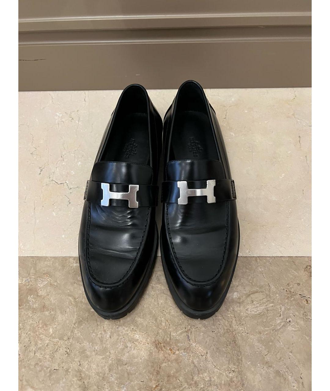 HERMES Черные кожаные лоферы, фото 2
