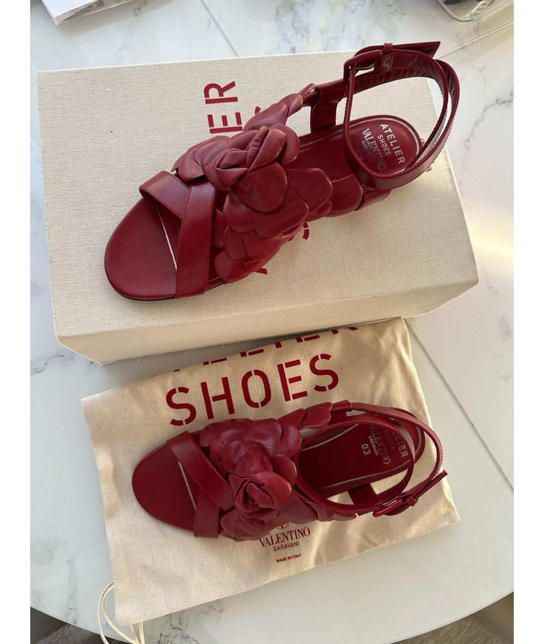 VALENTINO Бордовые кожаные босоножки, фото 7