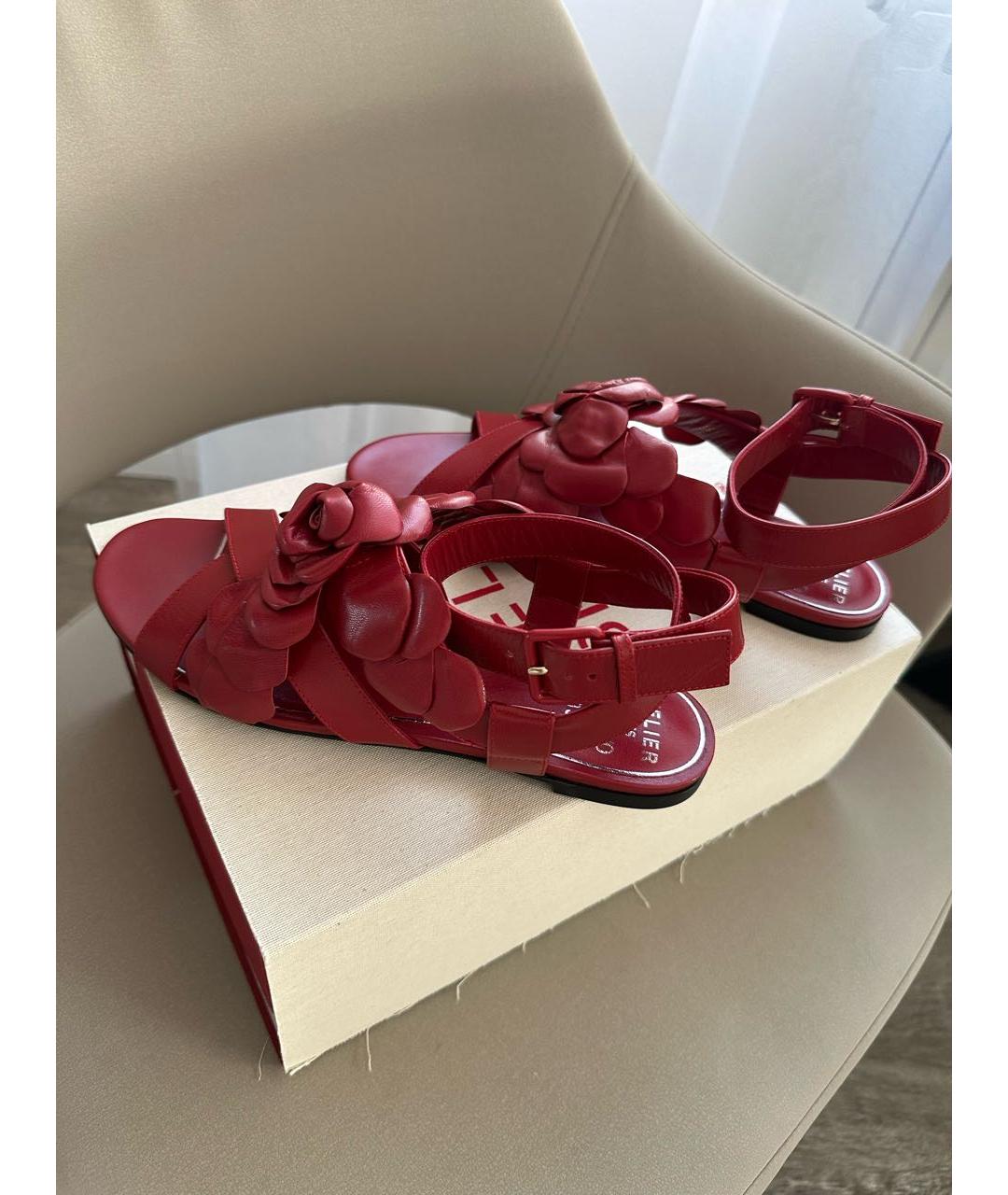 VALENTINO Бордовые кожаные босоножки, фото 4