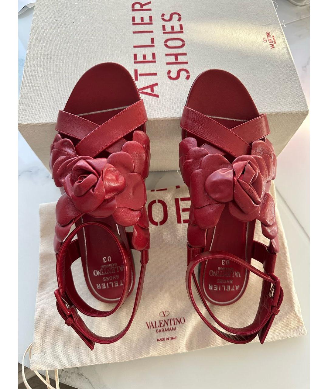 VALENTINO Бордовые кожаные босоножки, фото 2