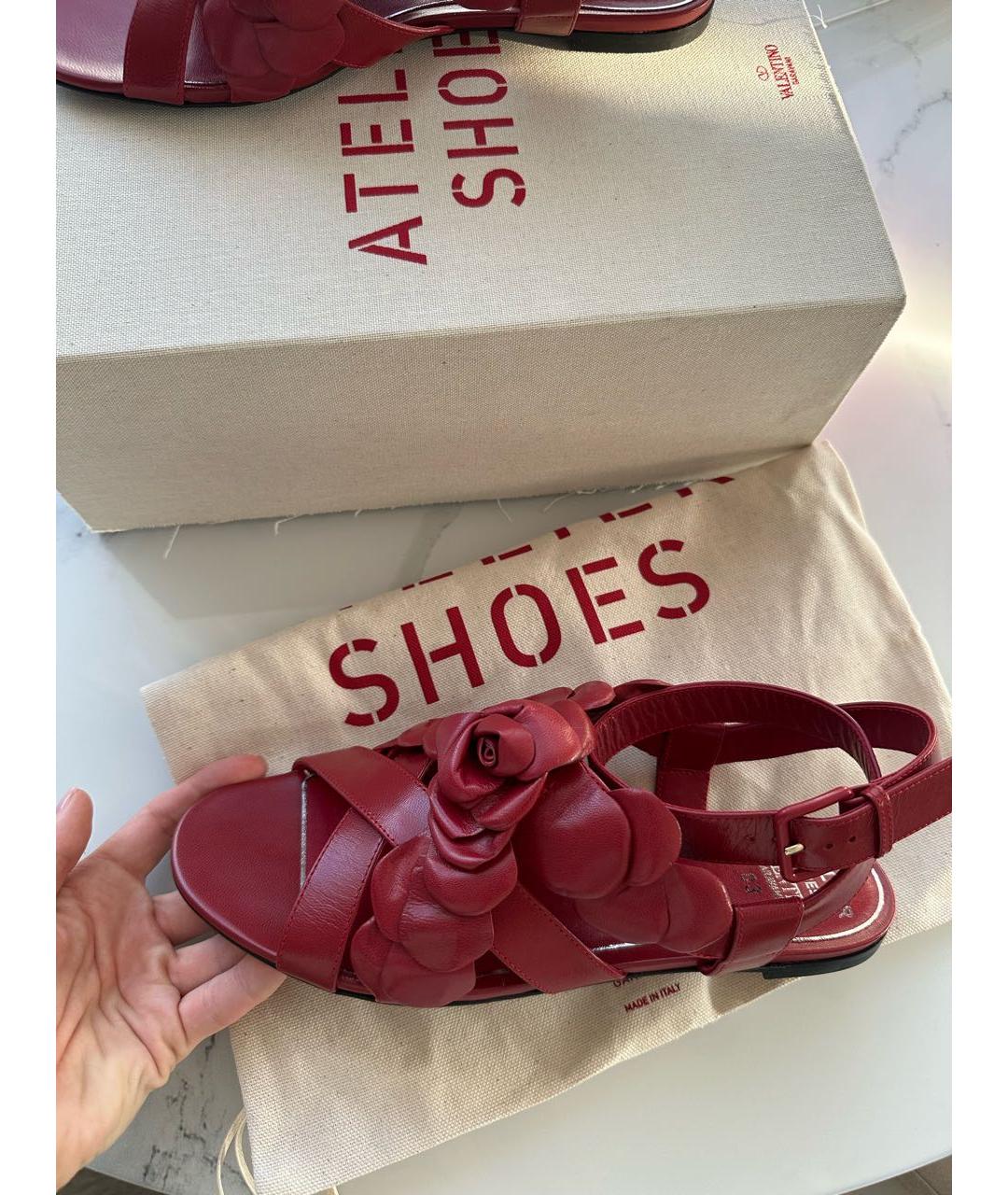 VALENTINO Бордовые кожаные босоножки, фото 3