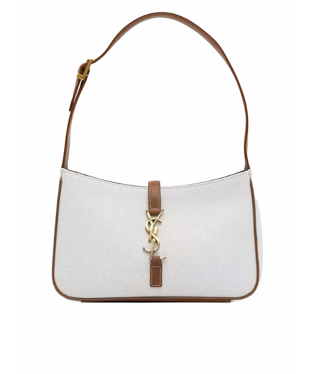 SAINT LAURENT Бежевая тканевая сумка с короткими ручками, фото 1