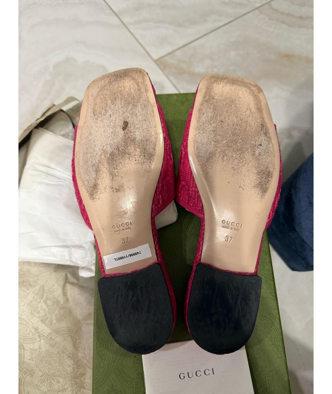 GUCCI Розовые текстильные мюли, фото 5