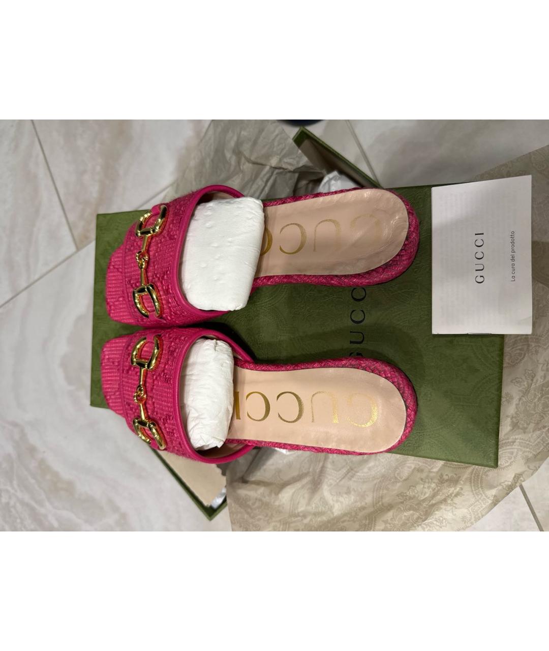 GUCCI Розовые текстильные мюли, фото 3
