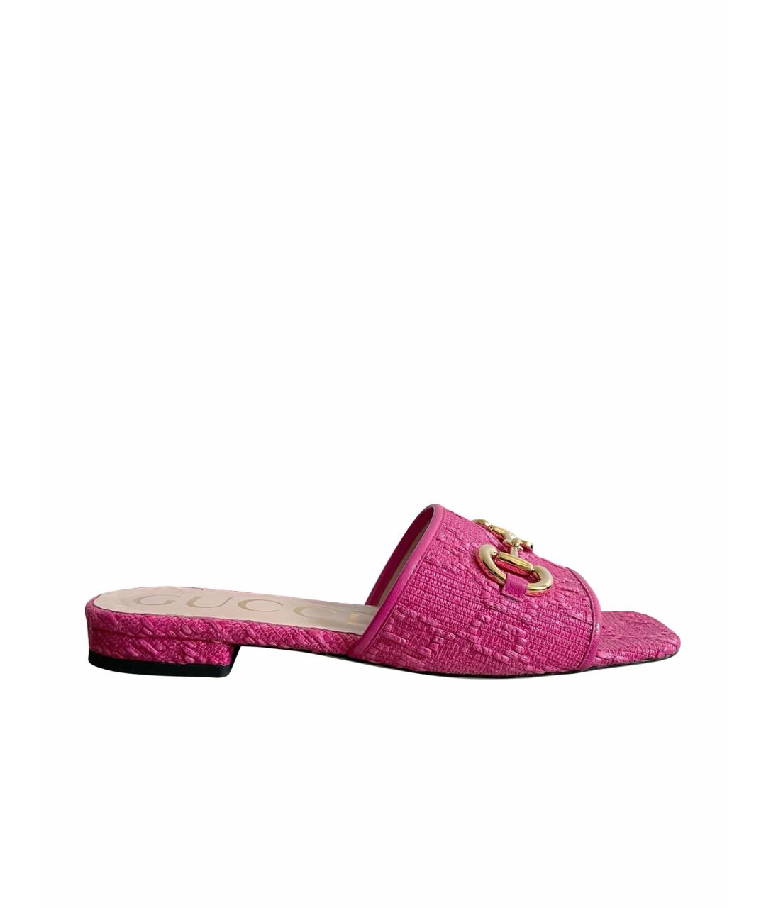 GUCCI Розовые текстильные мюли, фото 1