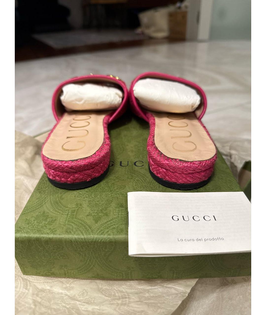 GUCCI Розовые текстильные мюли, фото 4