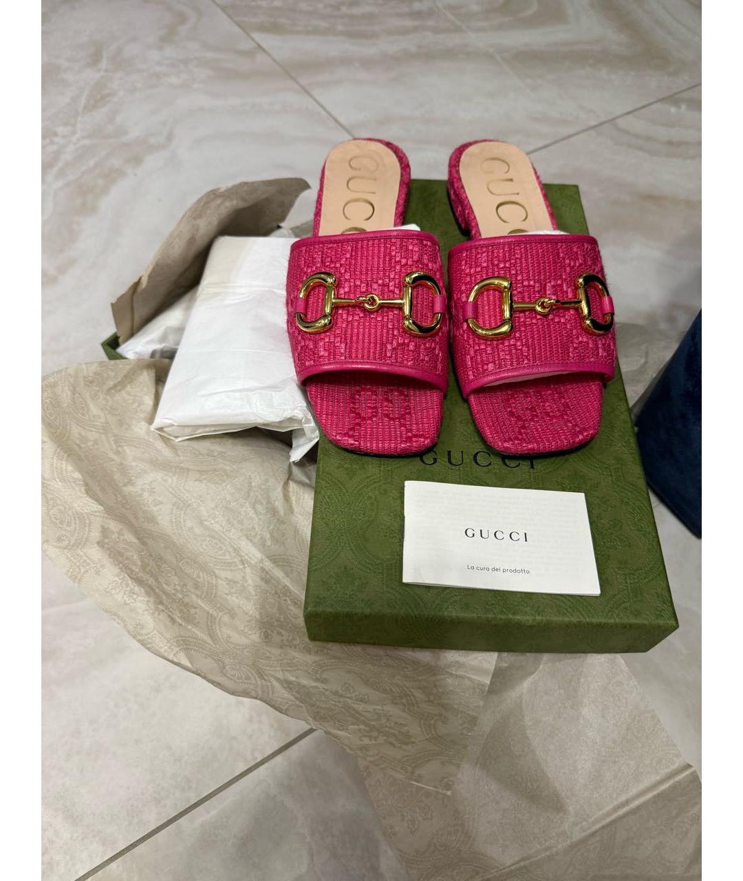 GUCCI Розовые текстильные мюли, фото 2