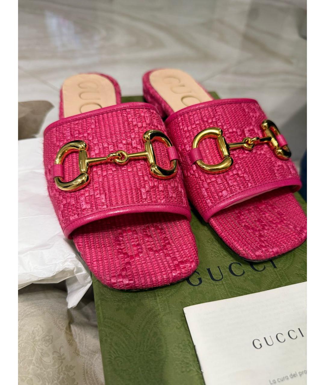 GUCCI Розовые текстильные мюли, фото 6