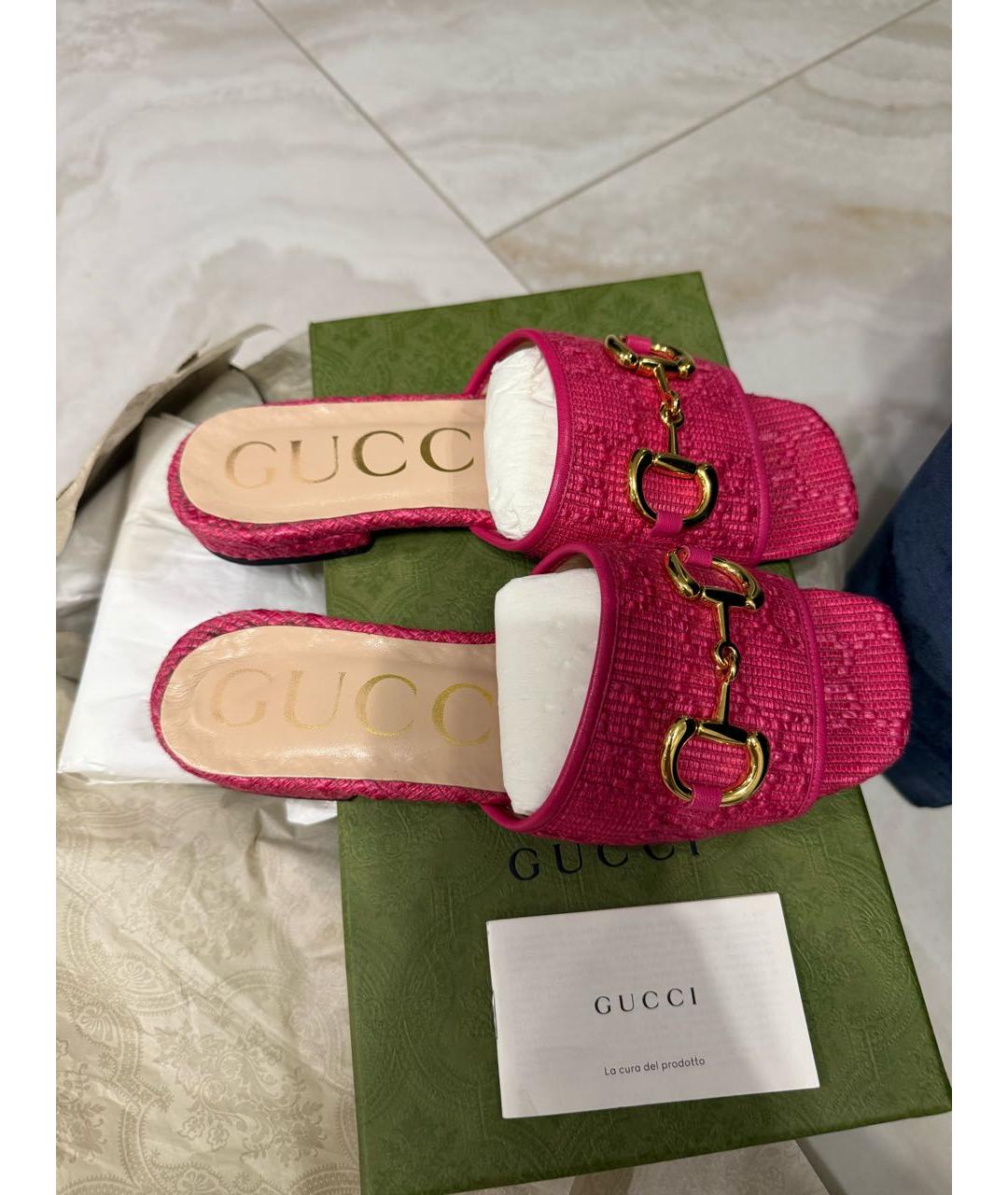 GUCCI Розовые текстильные мюли, фото 8