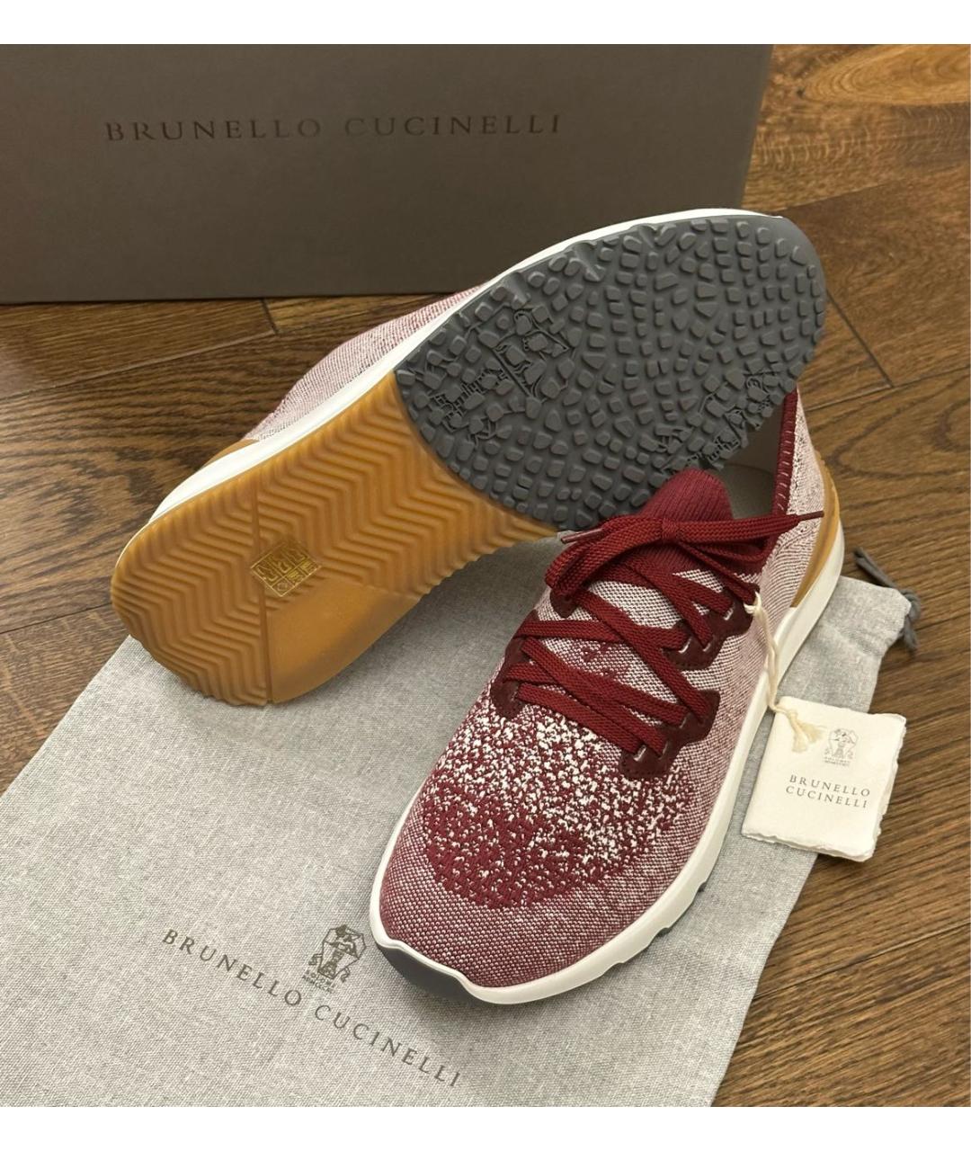BRUNELLO CUCINELLI Бордовые низкие кроссовки / кеды, фото 4