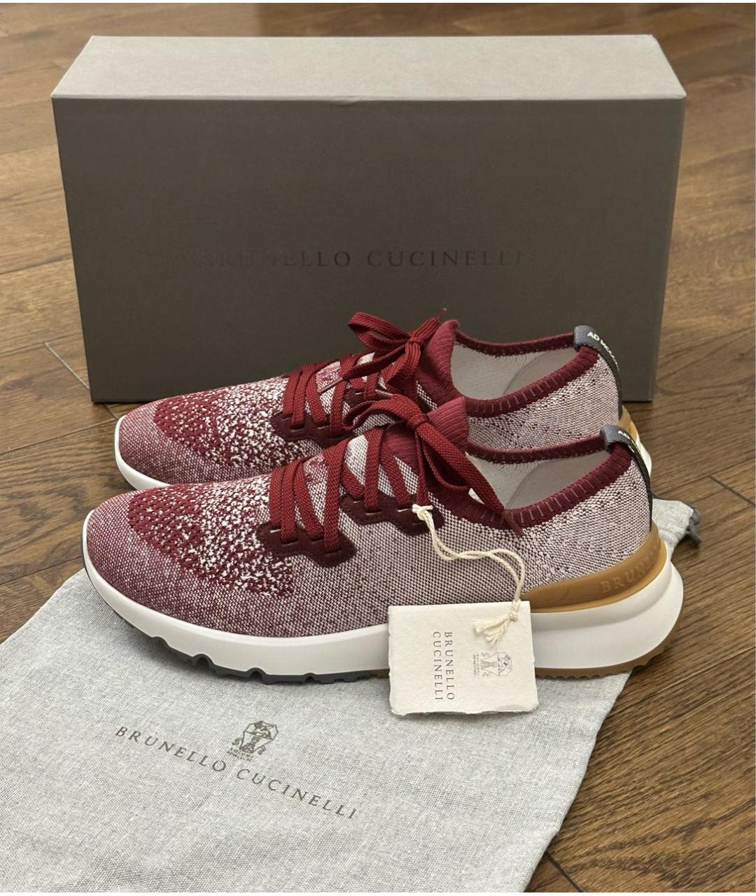 BRUNELLO CUCINELLI Бордовые низкие кроссовки / кеды, фото 5
