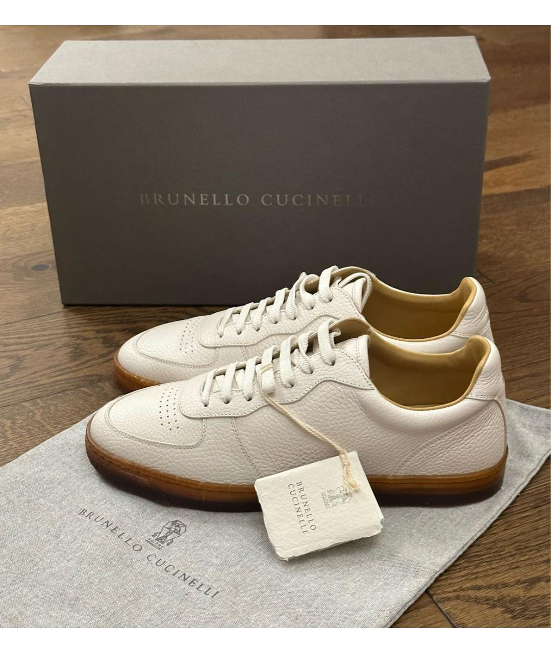 BRUNELLO CUCINELLI Белые кожаные низкие кроссовки / кеды, фото 5