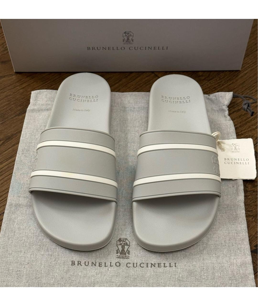 BRUNELLO CUCINELLI Серые резиновые шлепанцы, фото 3