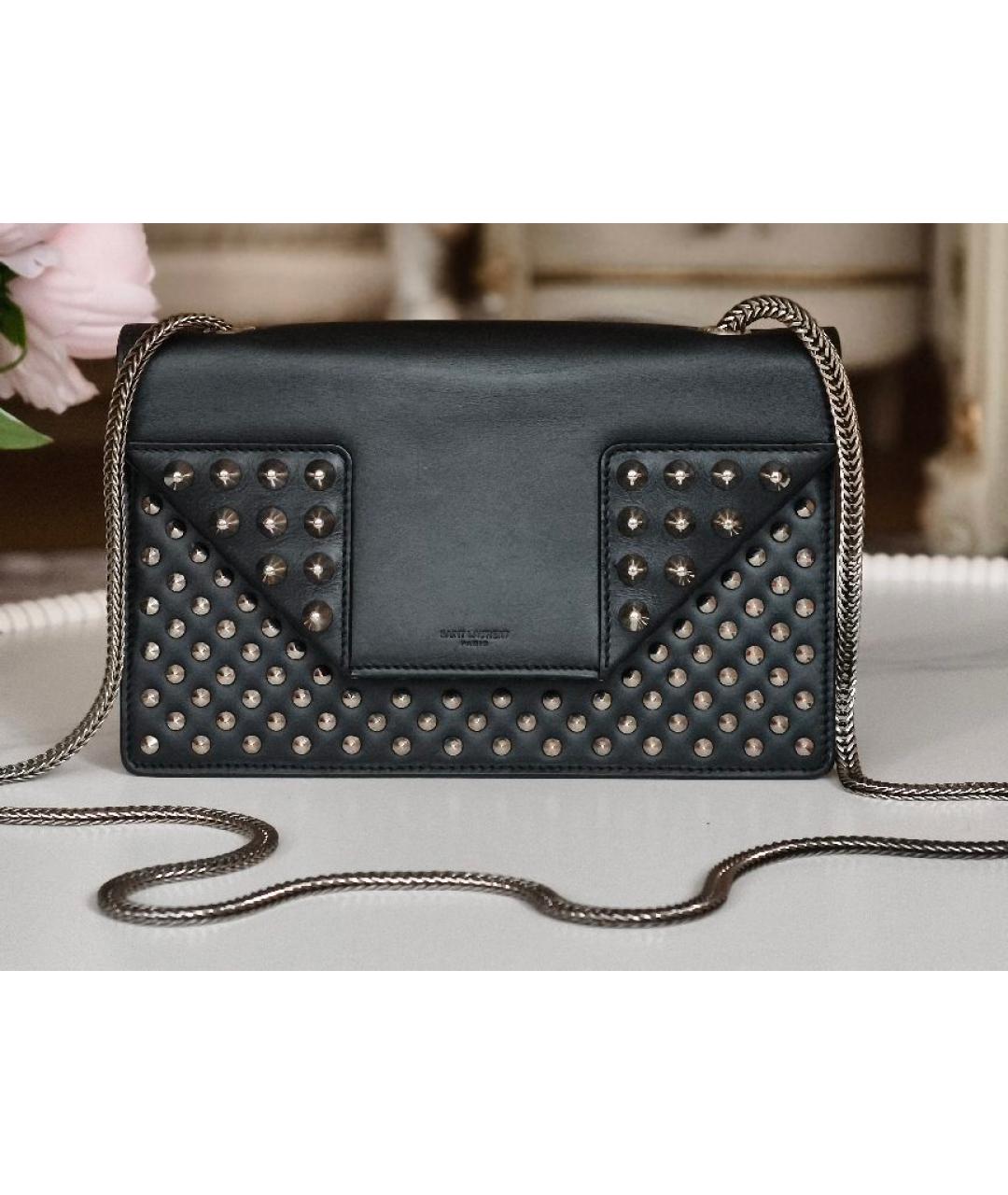 SAINT LAURENT Черная кожаная сумка с короткими ручками, фото 8