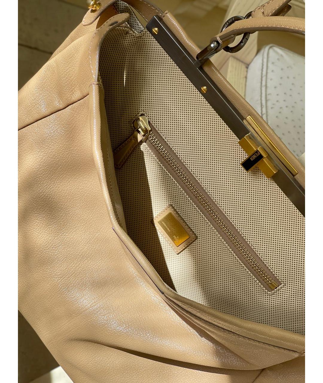 FENDI Бежевая кожаная сумка тоут, фото 4