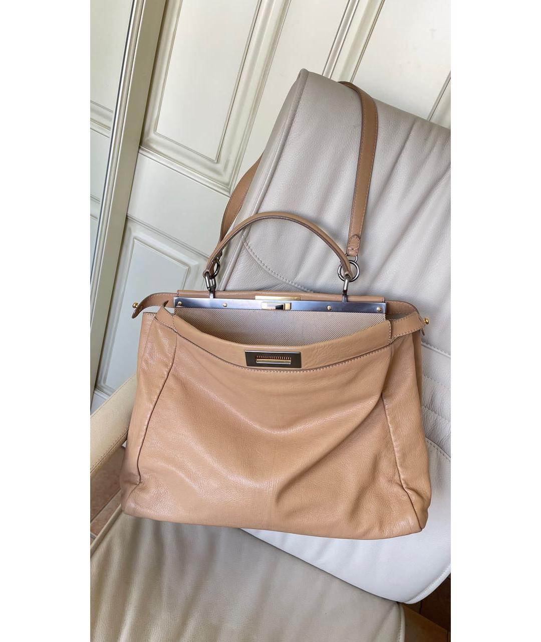 FENDI Бежевая кожаная сумка тоут, фото 9