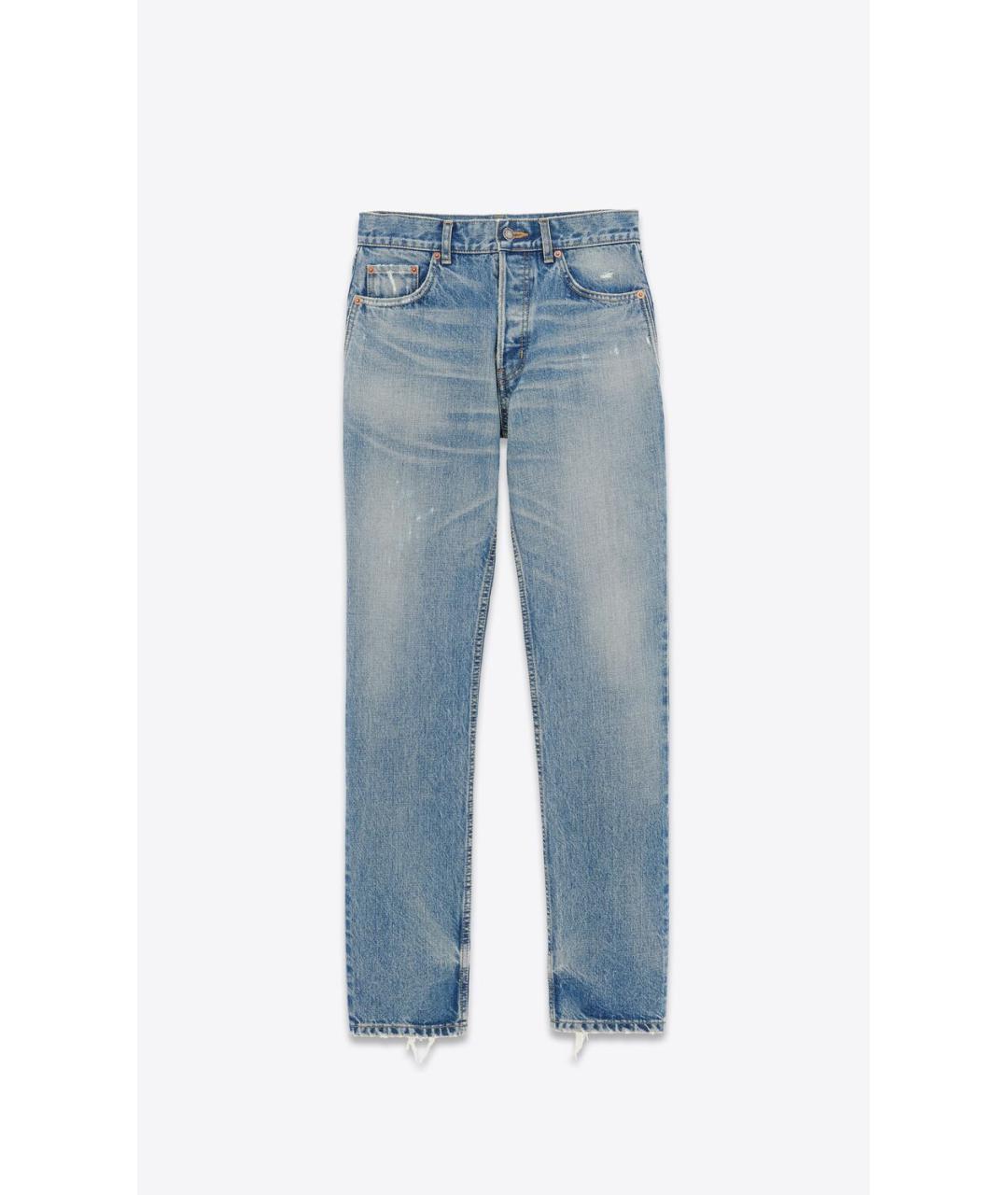 SAINT LAURENT Голубые хлопковые прямые джинсы, фото 5
