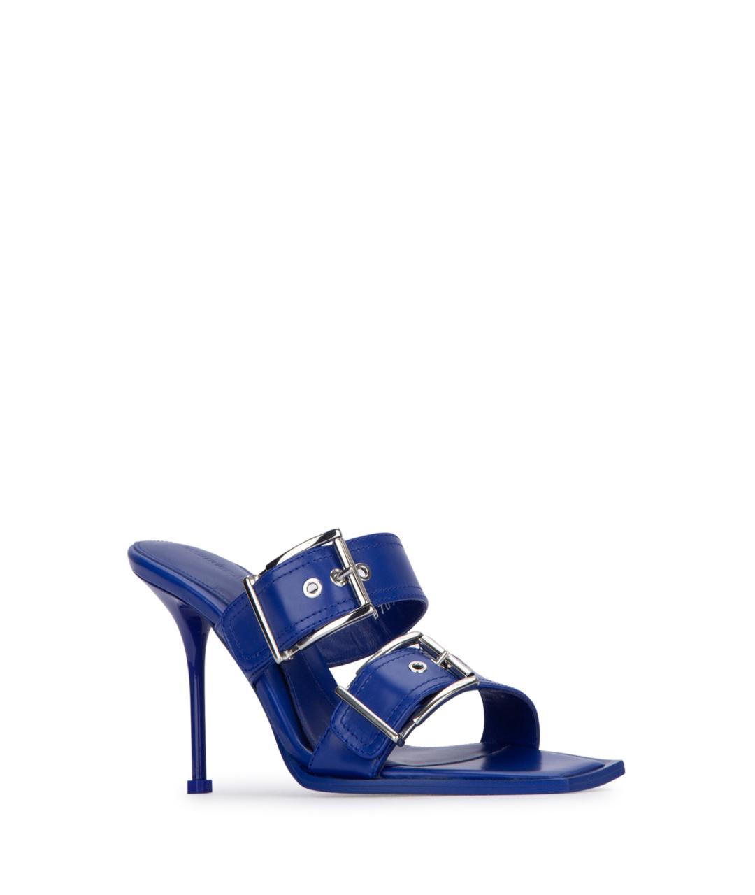 ALEXANDER MCQUEEN Синие кожаные мюли, фото 2