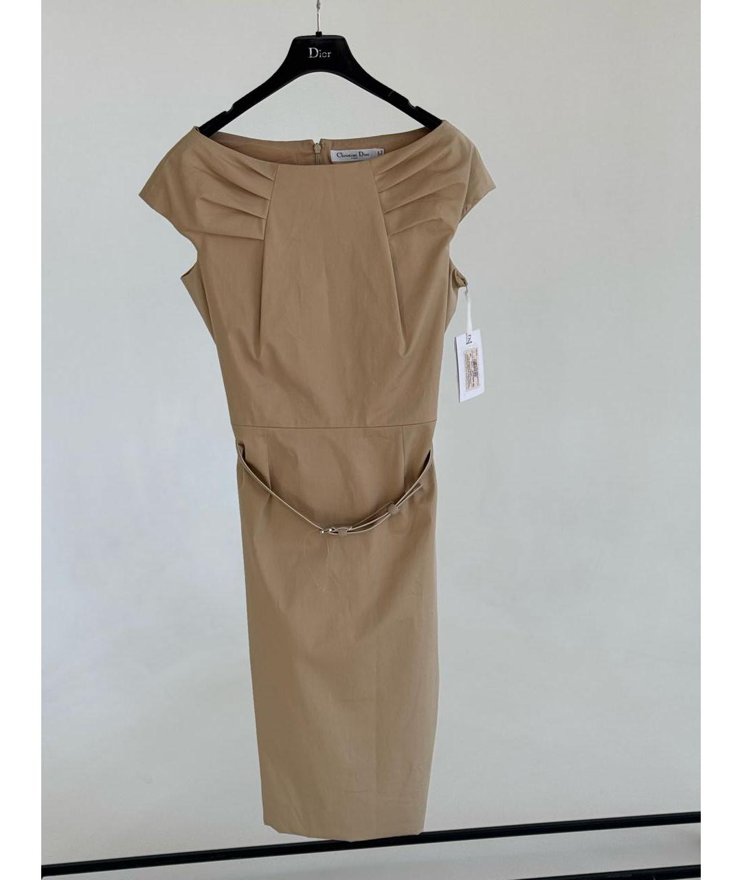 CHRISTIAN DIOR Бежевое хлопко-эластановое платье, фото 3