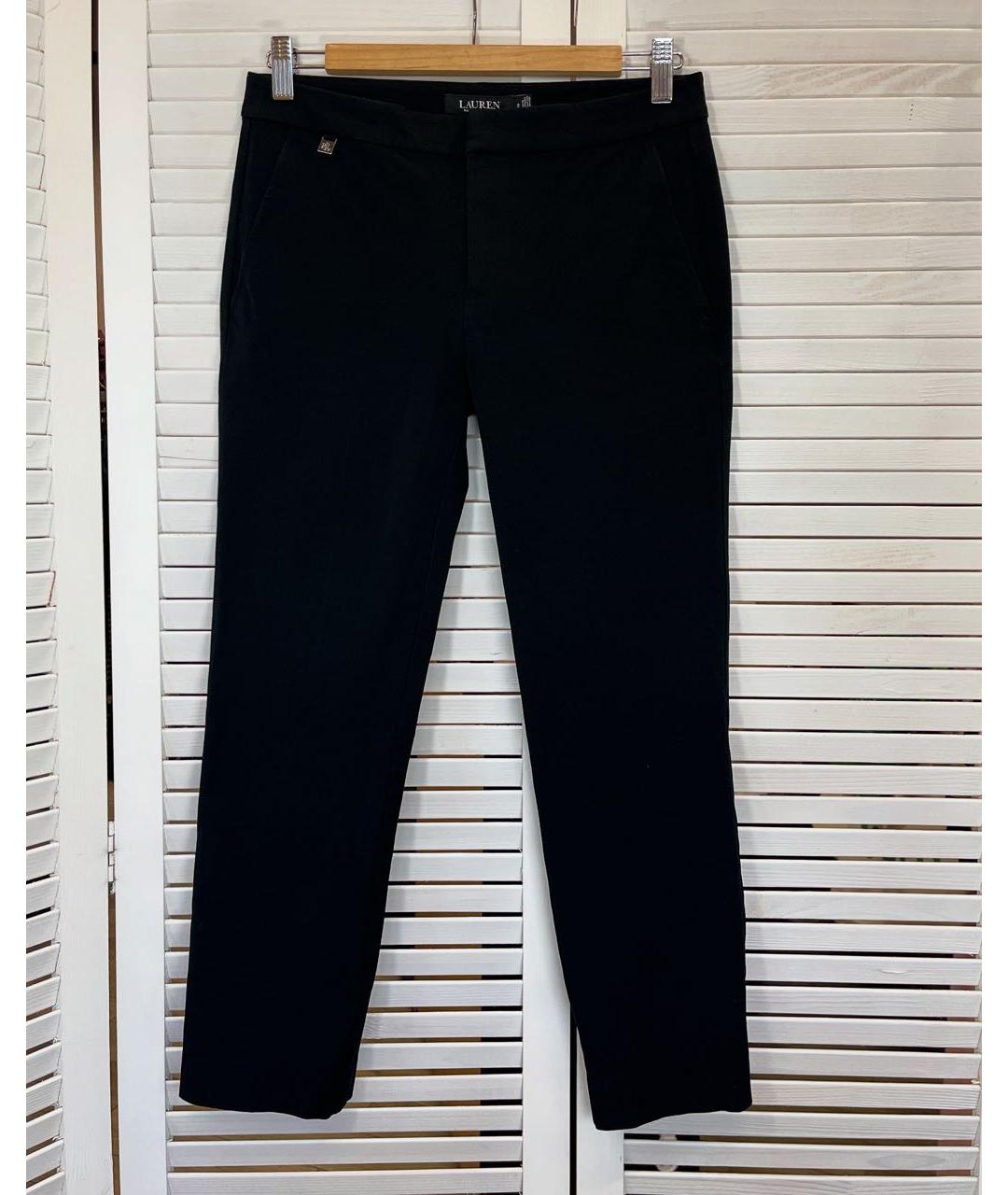 RALPH LAUREN Черные хлопко-эластановые прямые брюки, фото 8