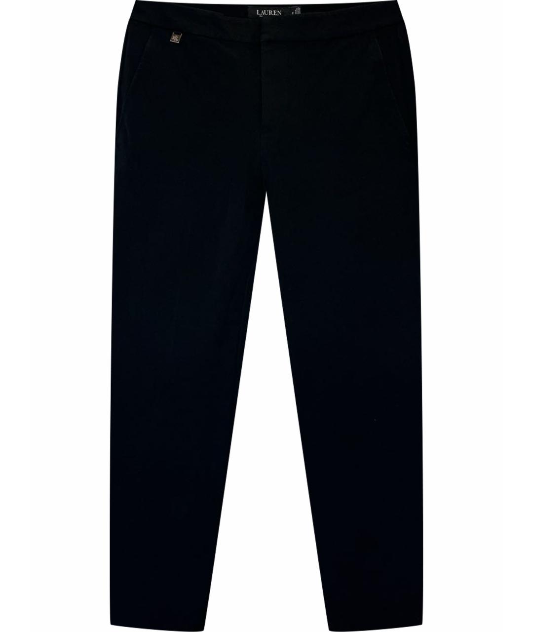 RALPH LAUREN Черные хлопко-эластановые прямые брюки, фото 1