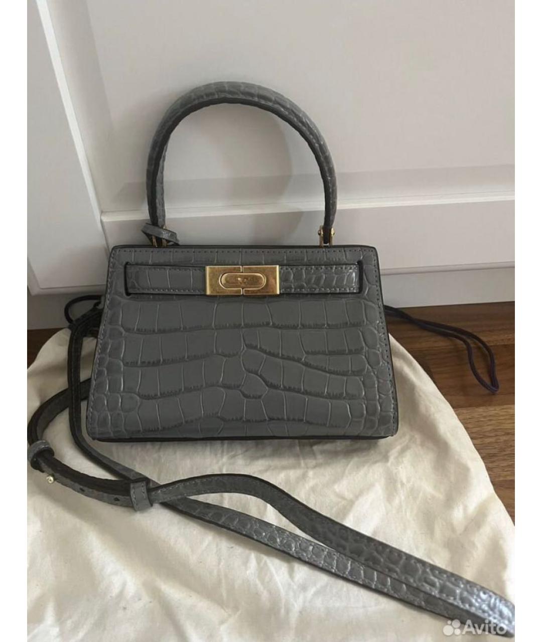 TORY BURCH Серая кожаная сумка с короткими ручками, фото 8